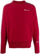 Champion Logo Print Stripe Sweatshirt - Red