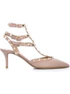Valentino Rockstud Pumps, Women's, Size: 38.5, Nude/neutrals, Leather/metal