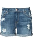 7 For All Mankind - Distressed Denim Shorts - Women - Cotton/spandex/elastane - 24, Blue, Cotton/spandex/elastane
