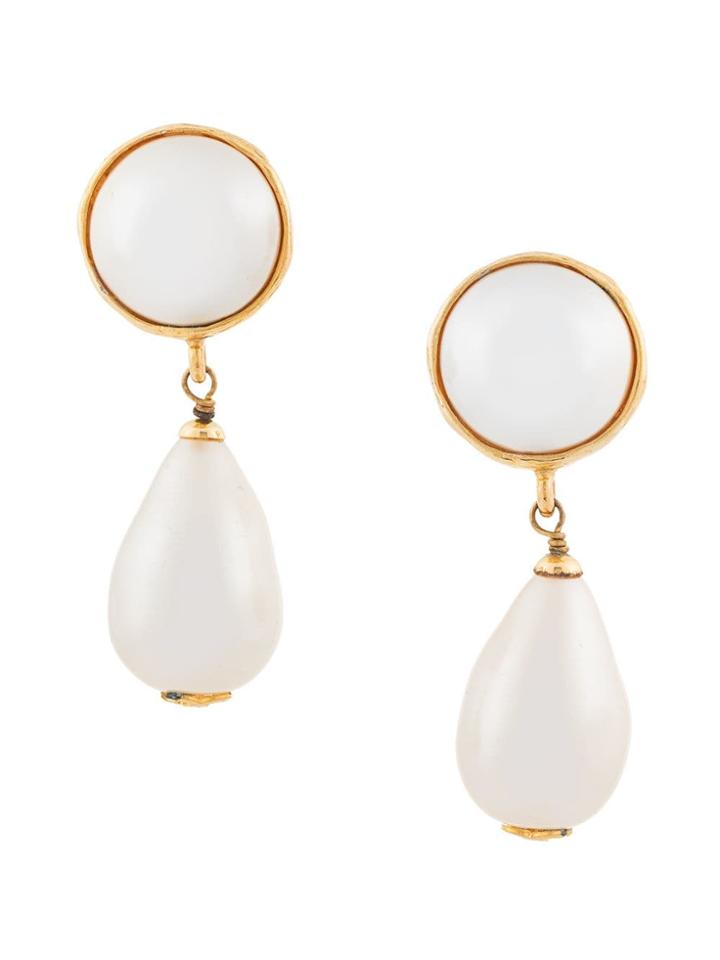 Chanel Vintage Drop Pearl Earrings - Metallic