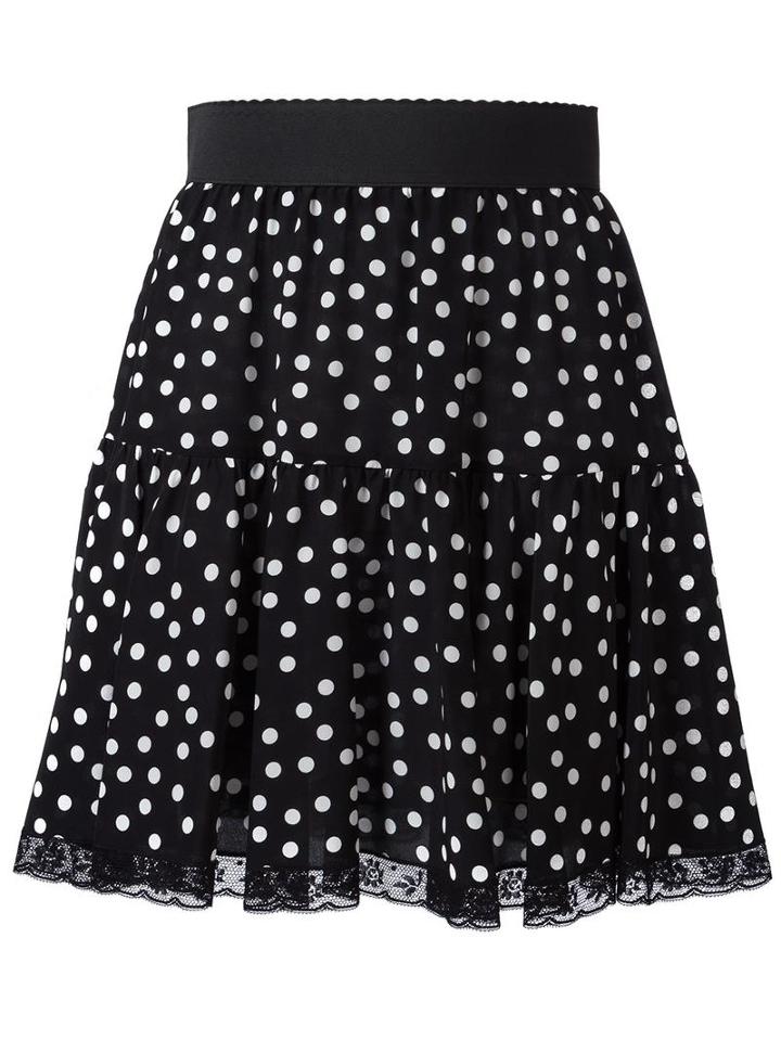 Dolce & Gabbana Polka Dot Skirt, Women's, Size: 40, Black, Silk/cotton/polyamide