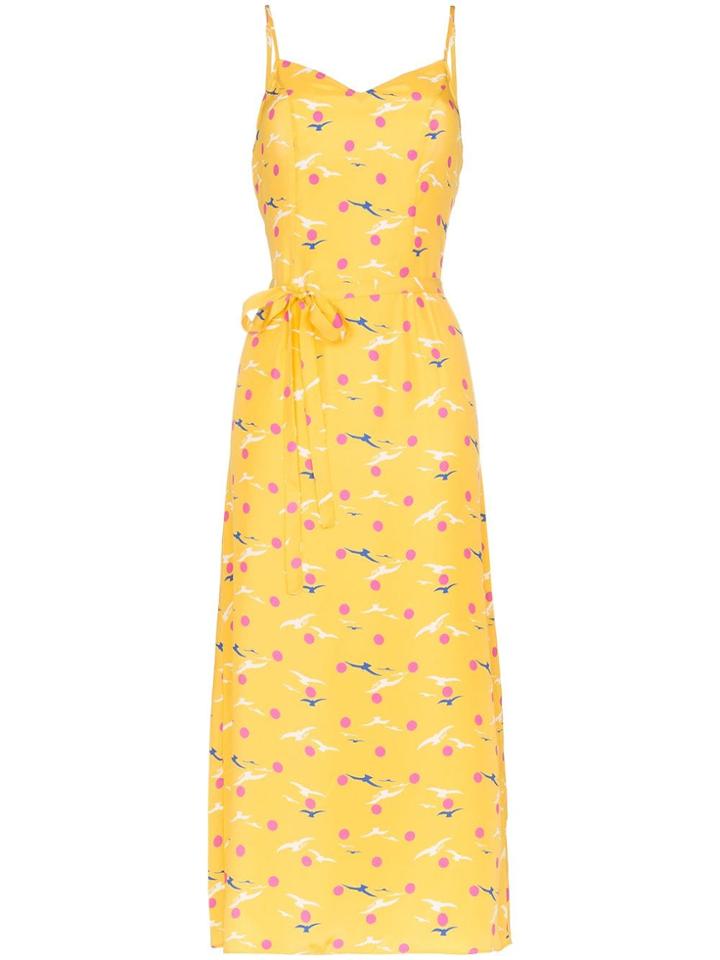 Hvn Josephine Seagull Print Midi Dress - Yellow