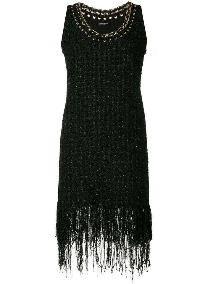 Balmain Fringe-trimmed Tweed Dress - Black