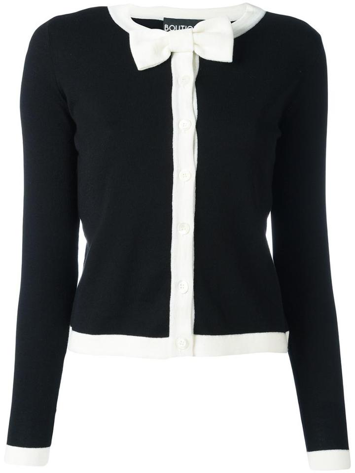 Boutique Moschino Bow Detail Cardigan, Women's, Size: 40, Black, Cotton/virgin Wool