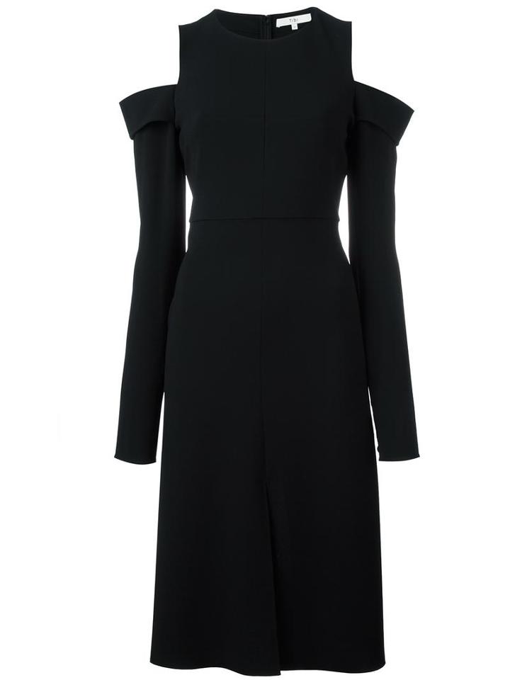 Tibi Cut-off Shoulders Flared Dress, Women's, Size: 6, Black, Silk/polyester/triacetate