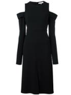 Tibi Cut-off Shoulders Flared Dress, Women's, Size: 6, Black, Silk/polyester/triacetate