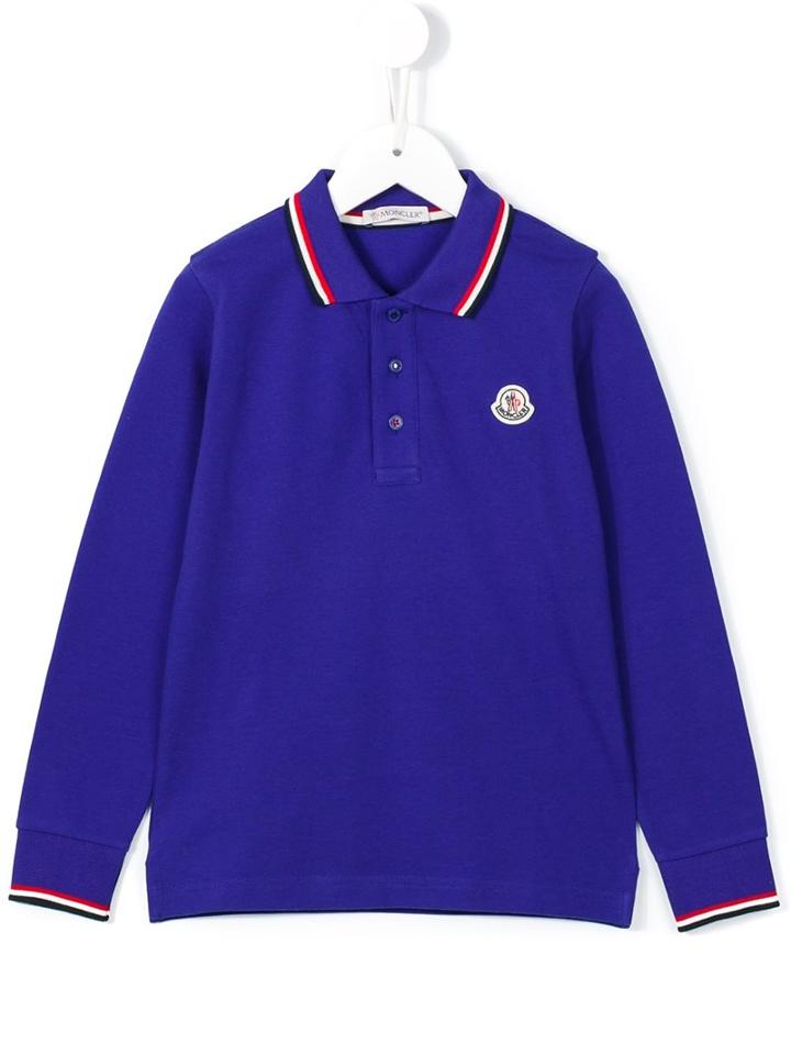 Moncler Kids Long Sleeve Polo Shirt, Boy's, Size: 8 Yrs, Blue