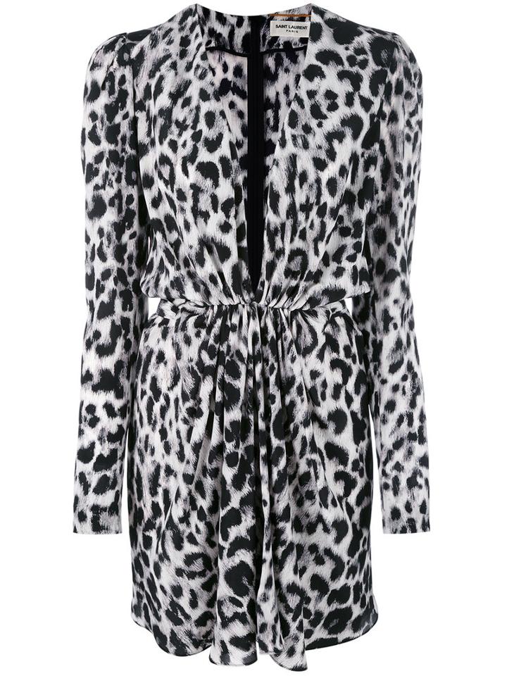 Saint Laurent - Long Sleeve Plunge Dress - Women - Silk - 38, Black, Silk