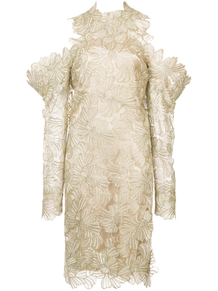 Christian Siriano Exaggerated Sleeve Cold Shoulder Dress - Metallic