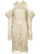 Christian Siriano Exaggerated Sleeve Cold Shoulder Dress - Metallic