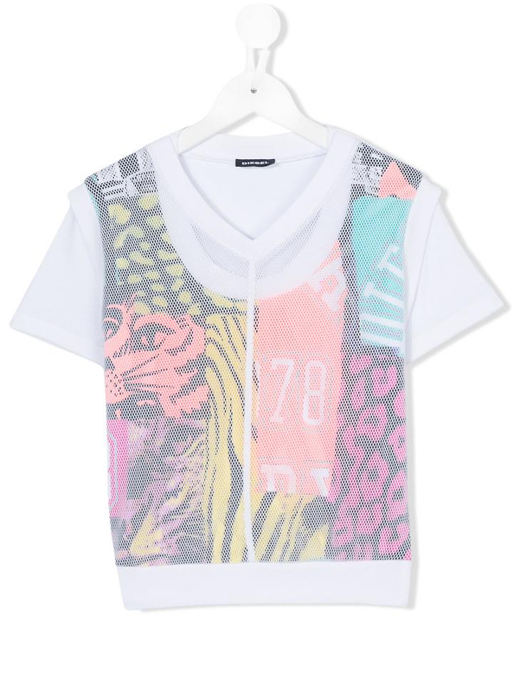 Diesel Kids - Print T-shirt - Kids - Cotton/polyester - 8 Yrs, White