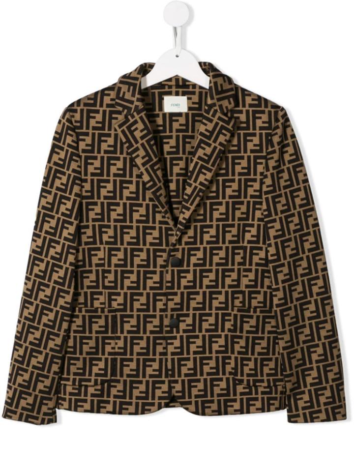 Fendi Kids Teen Logo Blazer Jacket - Brown