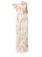 Marchesa Embroidered Bow Bodice Gown - Pink & Purple
