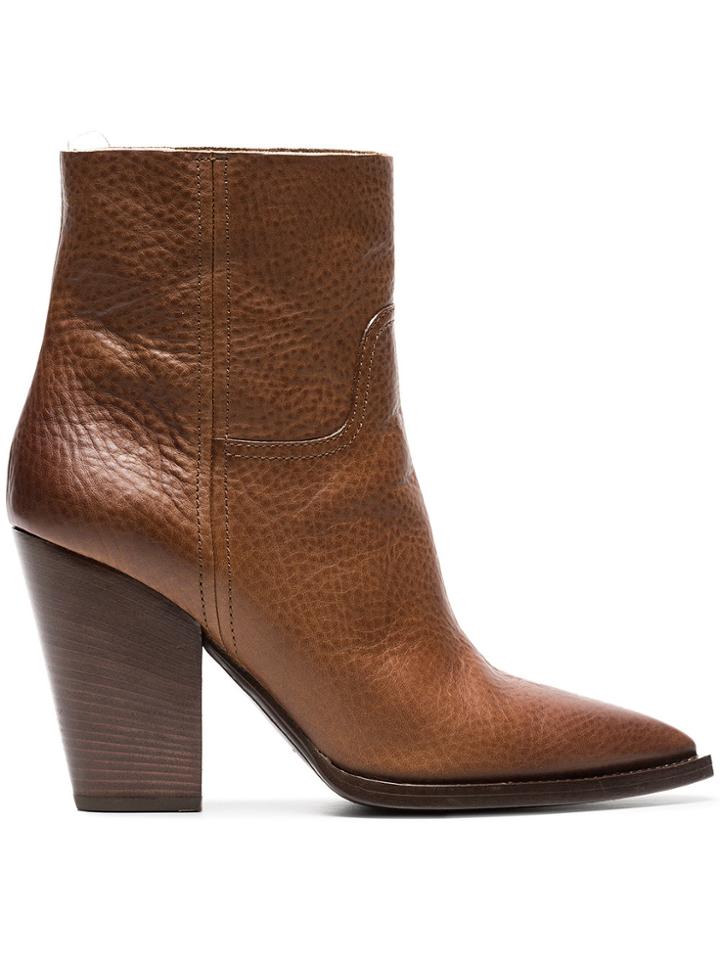Saint Laurent Brown Theo 95 Leather Cowboy Boots