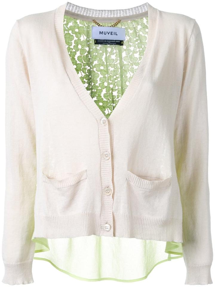 Muveil - Back Lace Panel Cardigan - Women - Cotton/linen/flax - 38, Grey, Cotton/linen/flax