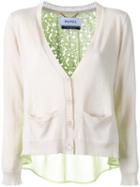 Muveil - Back Lace Panel Cardigan - Women - Cotton/linen/flax - 38, Grey, Cotton/linen/flax