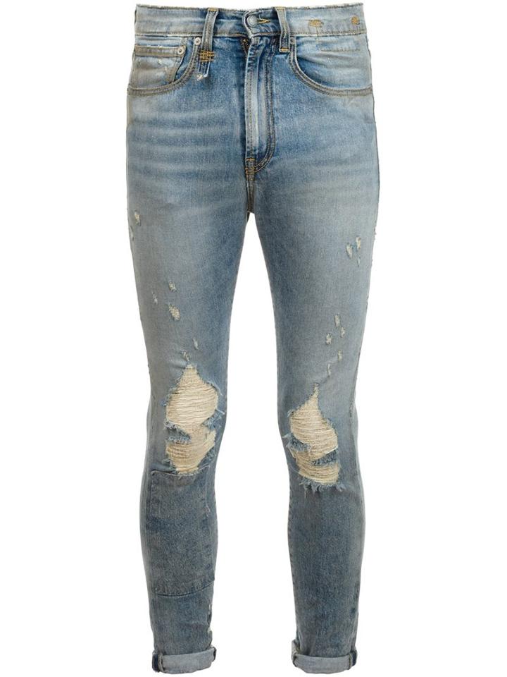 R13 Ripped Skinny Jeans, Men's, Size: 30, Blue, Cotton/spandex/elastane