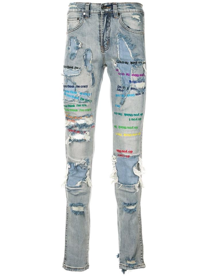 Ev Brovado Distressed Slogan Skinny Jeans - Blue