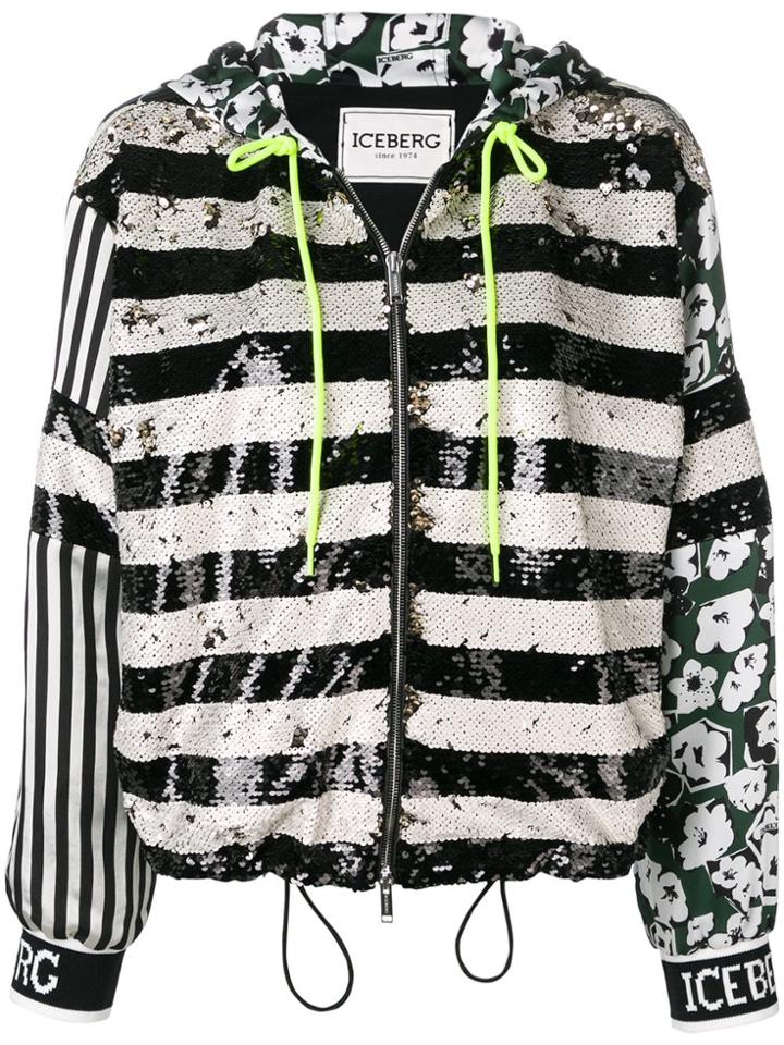 Iceberg Sequin Embellished Hooded Jacket - Black