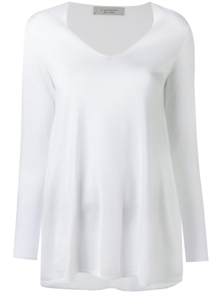 D.exterior - V-neck Longsleeved T-shirt - Women - Cotton/viscose - S, White, Cotton/viscose