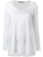 D.exterior - V-neck Longsleeved T-shirt - Women - Cotton/viscose - S, White, Cotton/viscose