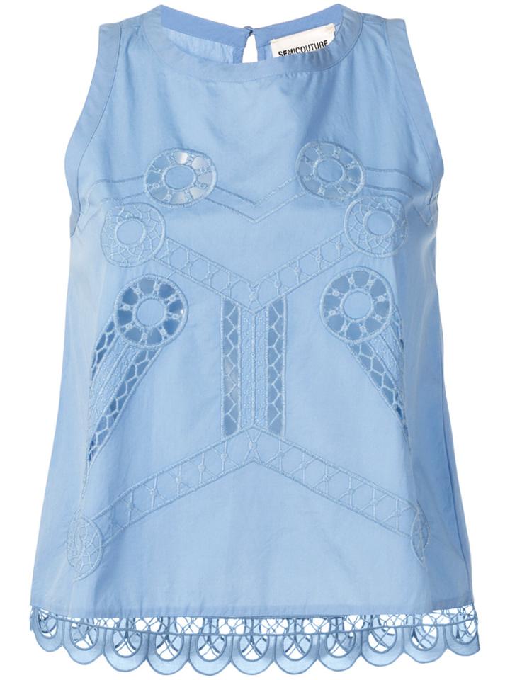 Semicouture Embroidered Tank Top - Blue