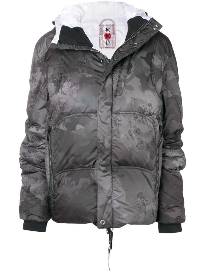 Kru Camouflage Oversized Puffer Jacket - Grey