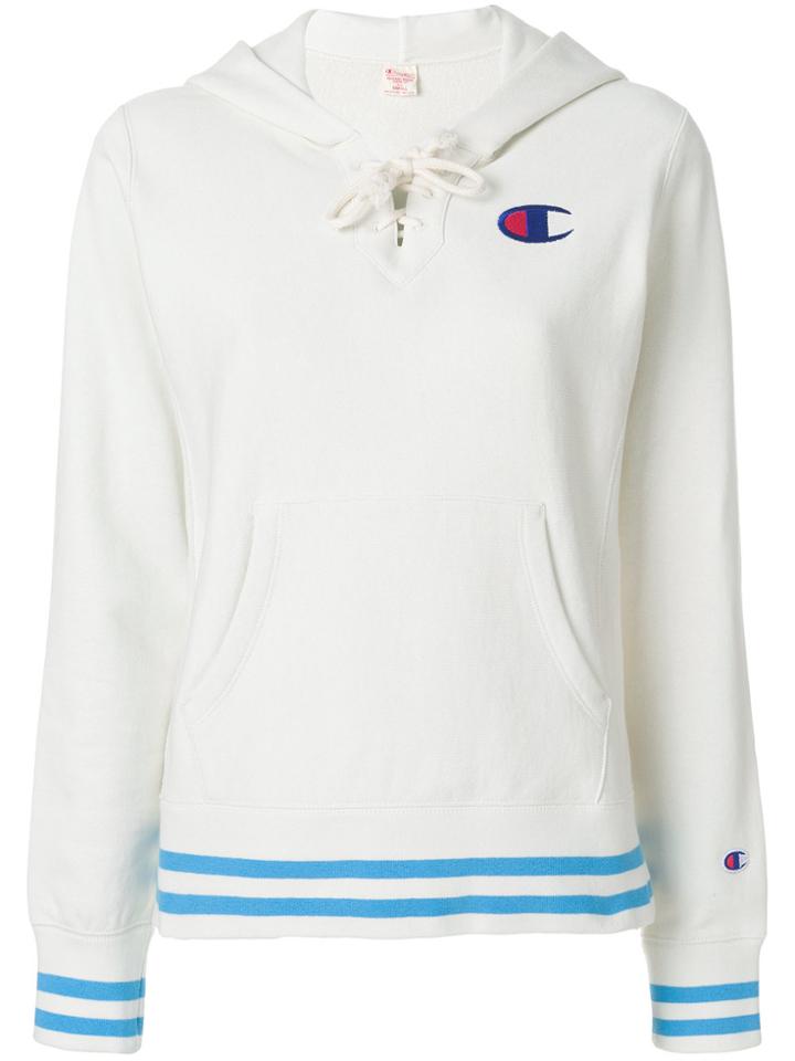 Champion Stripe Detail Tied Neck Hoodie - White