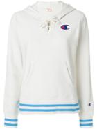 Champion Stripe Detail Tied Neck Hoodie - White