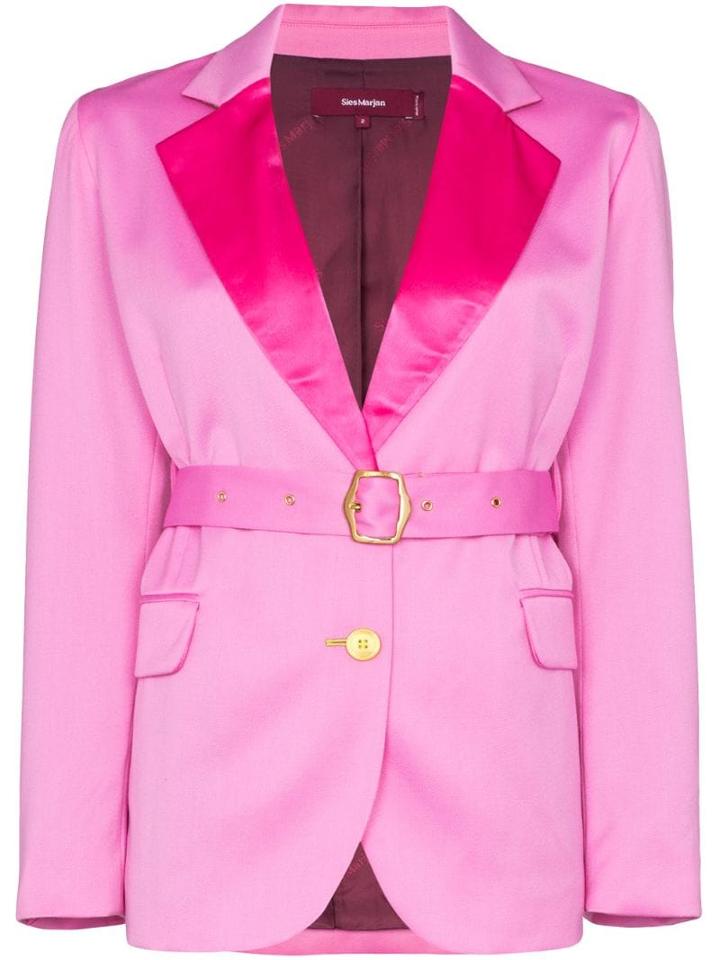 Sies Marjan Contrast-lapel Belted Blazer - Pink