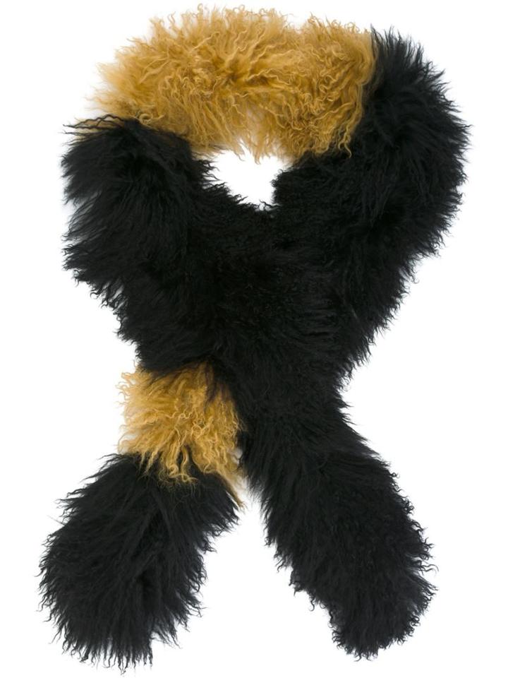 Saks Potts Striped Scarf, Women's, Black, Lamb Fur