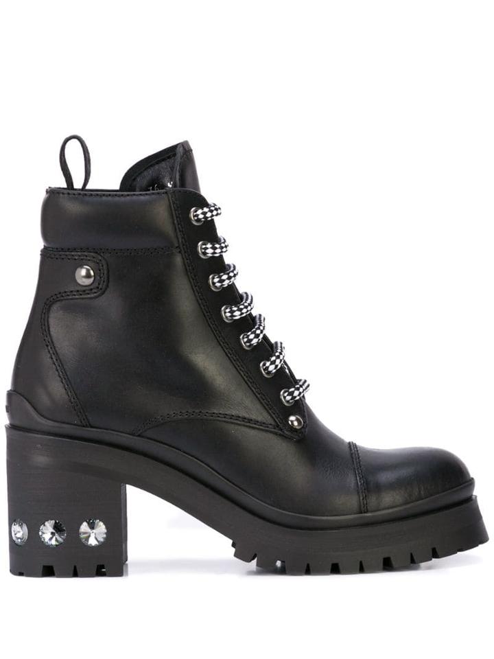 Miu Miu Rhinestone Embellished Hiking-style Boots - Black