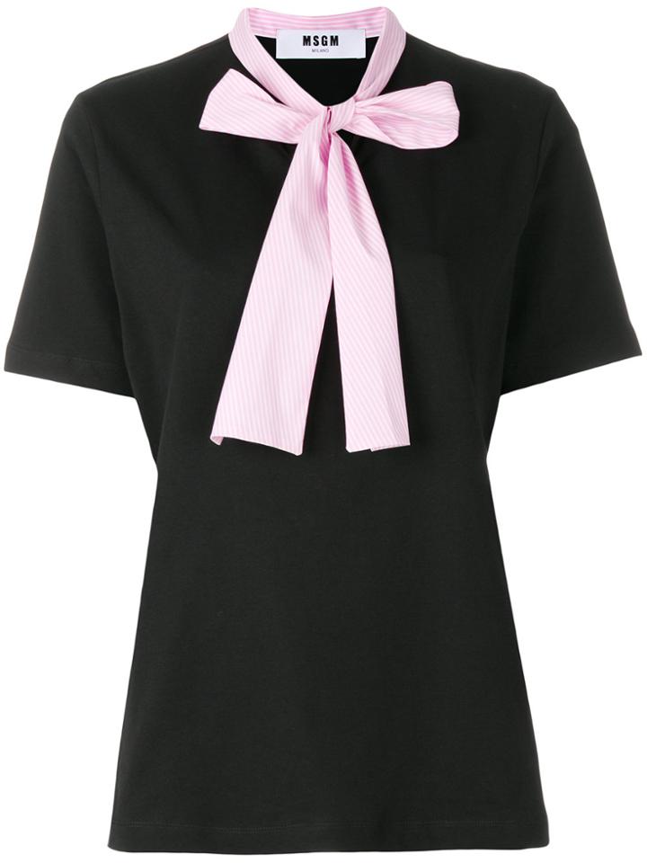 Msgm Contrast Pussy Bow T-shirt - Black