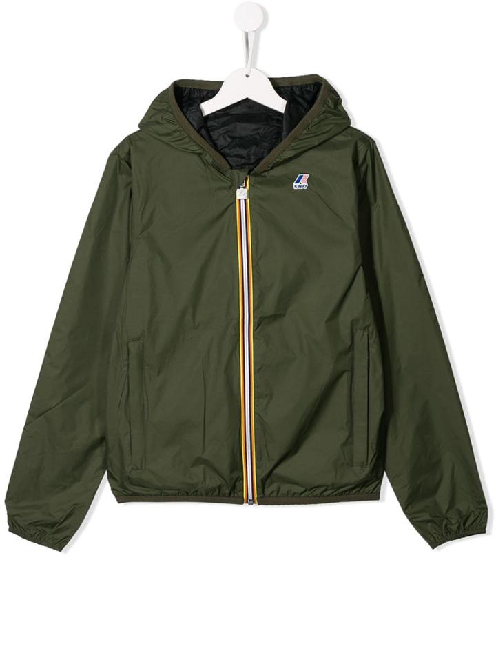 K Way Kids Teen Logo Hooded Jacket - Green