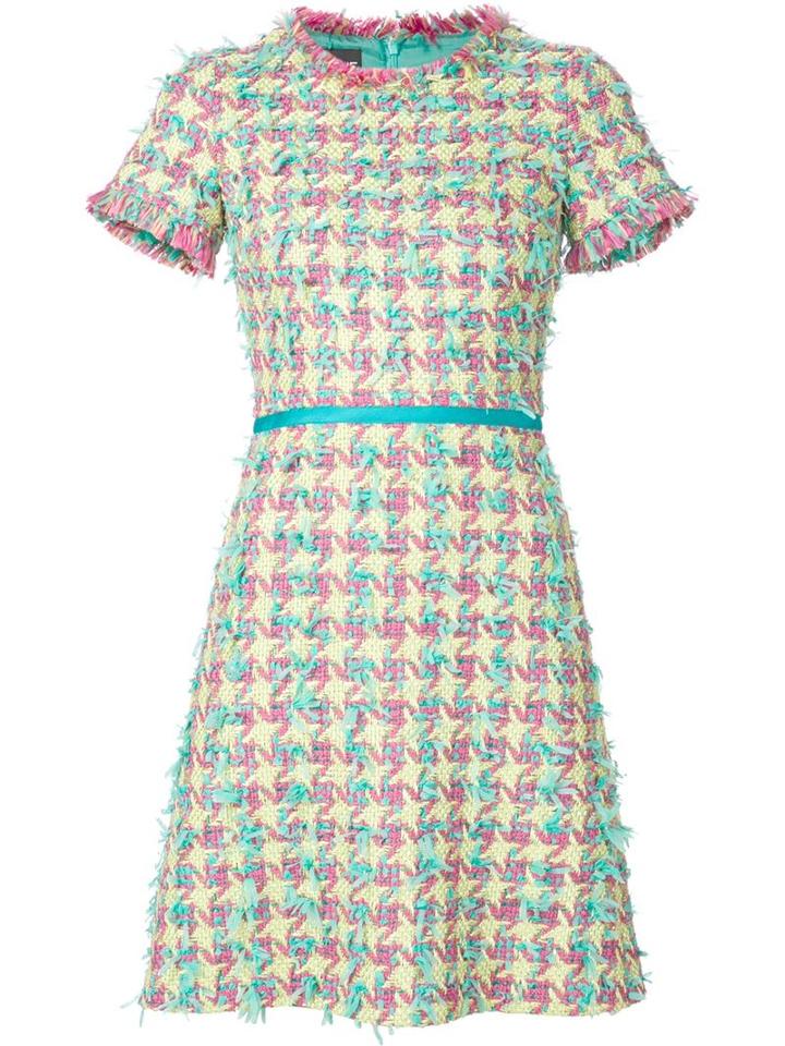 Boutique Moschino Shortsleeved Tweed Dress, Women's, Size: 40, Green, Cotton/polyamide/acetate/virgin Wool