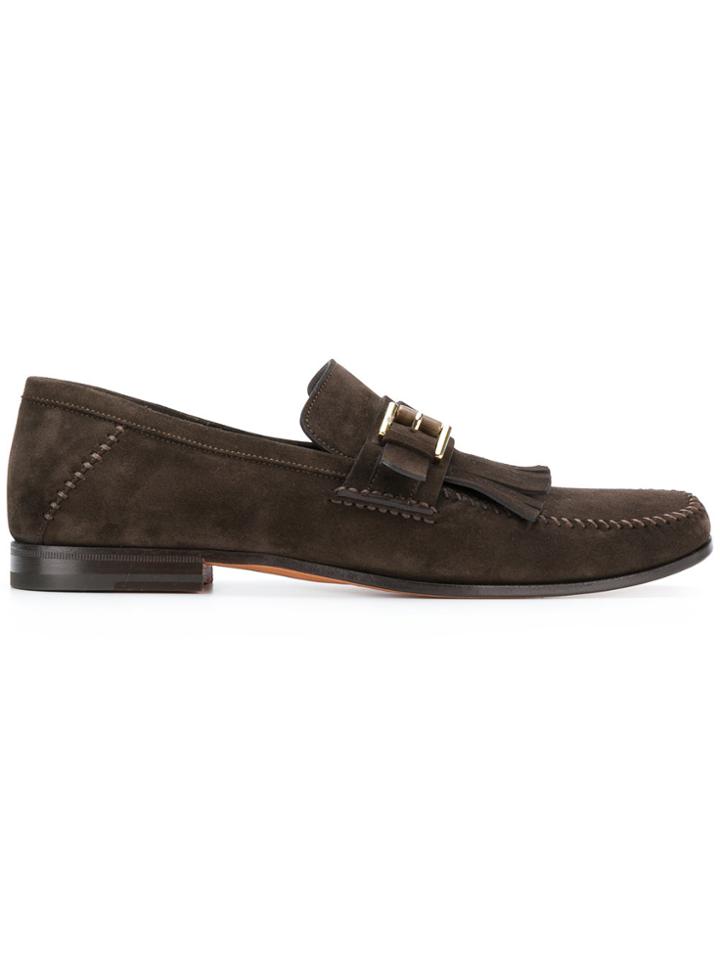 Santoni Fringe Buckle Loafers - Brown