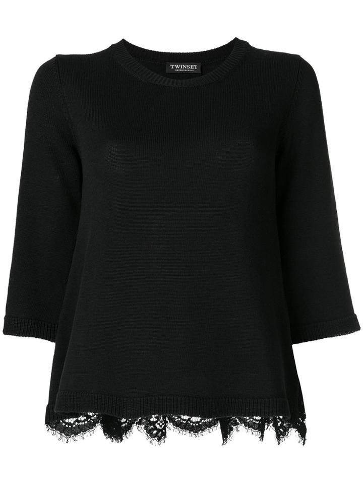 Twin-set Lace Trim Sweater - Black