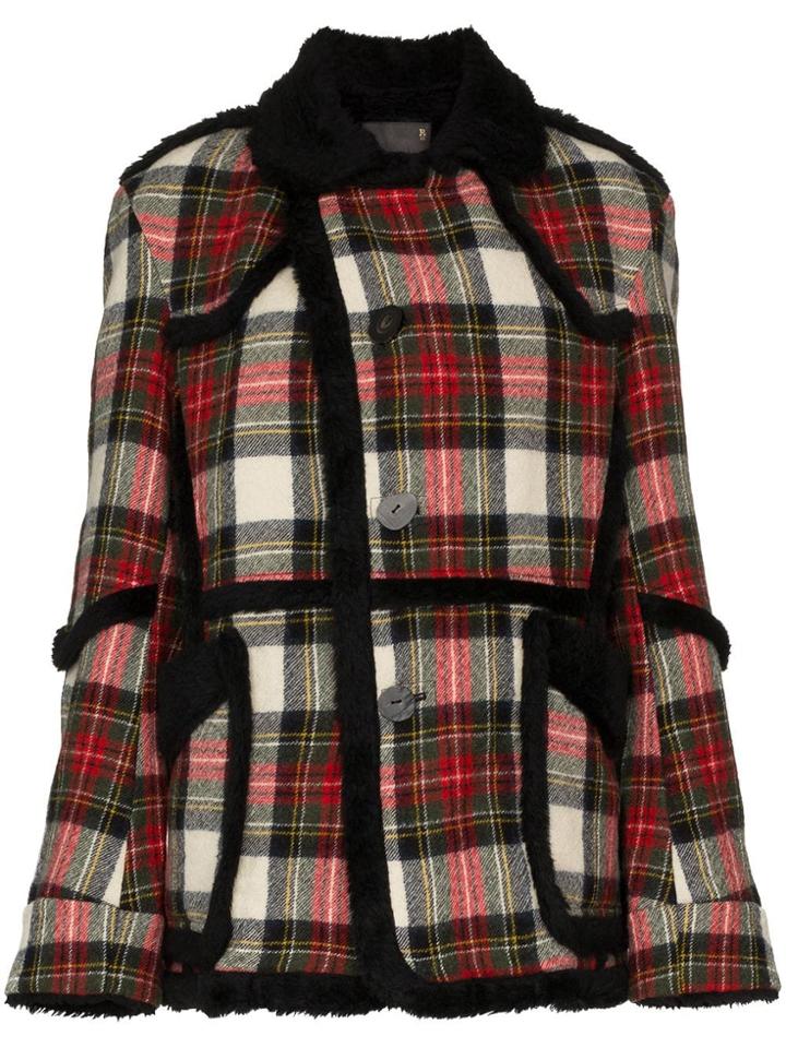 R13 Oversized Check Shearling Wool Coat - Multicolour