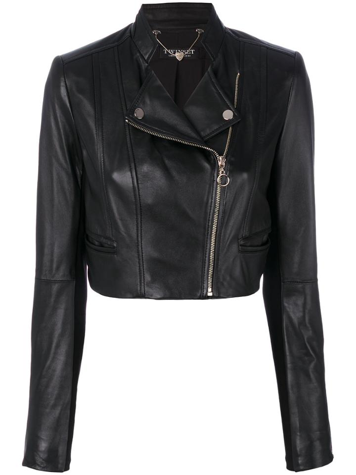 Twin-set Cropped Biker Jacket - Black