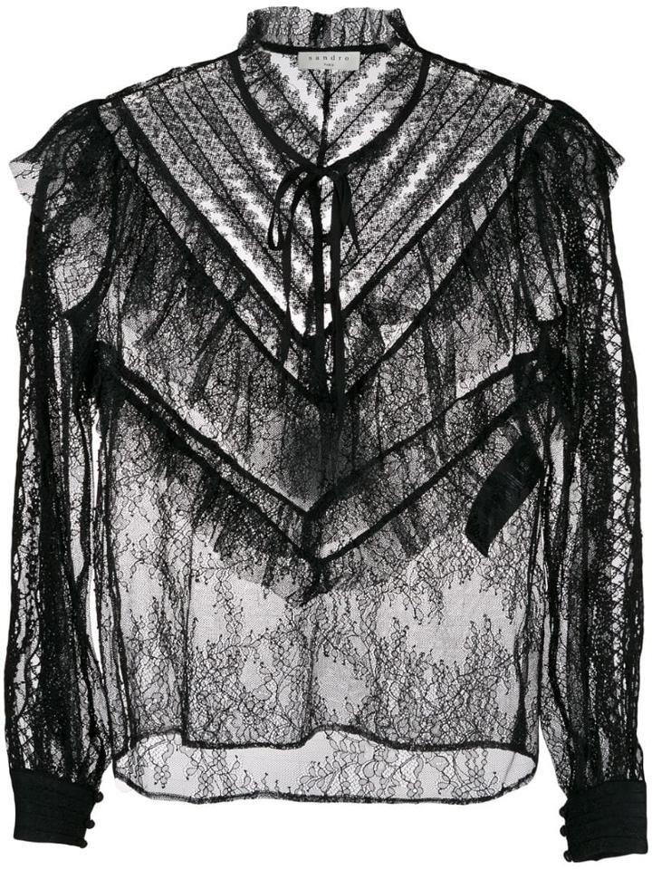 Sandro Paris Sheer Lace Blouse - Black