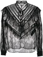 Sandro Paris Sheer Lace Blouse - Black