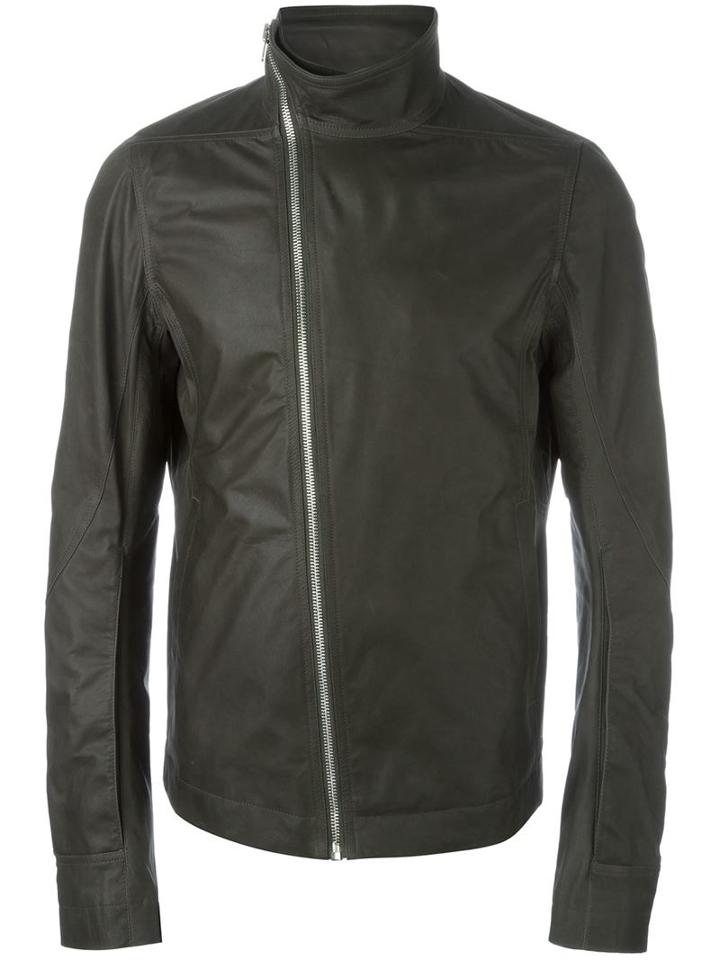 Rick Owens Funnel Neck Jacket, Men's, Size: 50, Grey, Calf Leather/cotton/cupro
