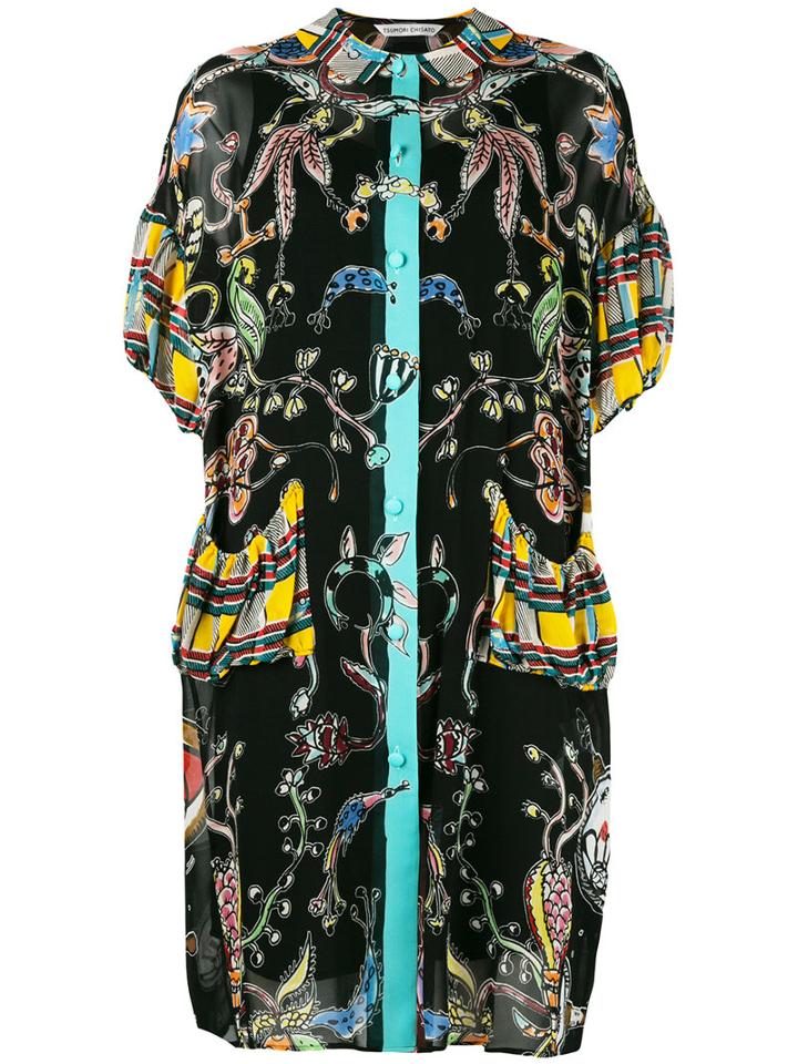 Tsumori Chisato - Multi-pattern Shift Dress - Women - Polyester/cupro - S, Women's, Black, Polyester/cupro