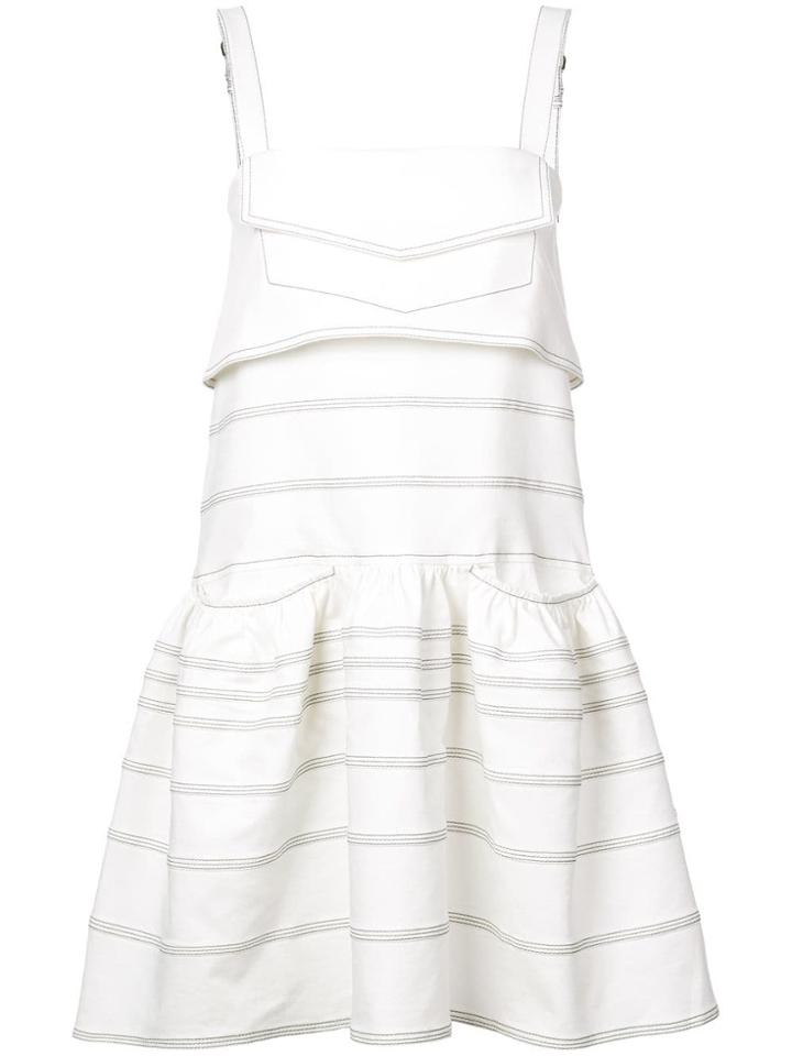 Proenza Schouler Contrast Topstitch Tiered Dress - White