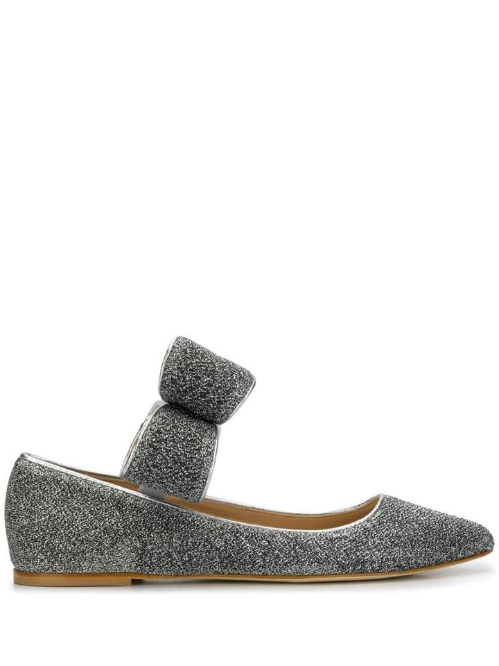 Polly Plume Bow Detail Ballerina Shoes - Silver