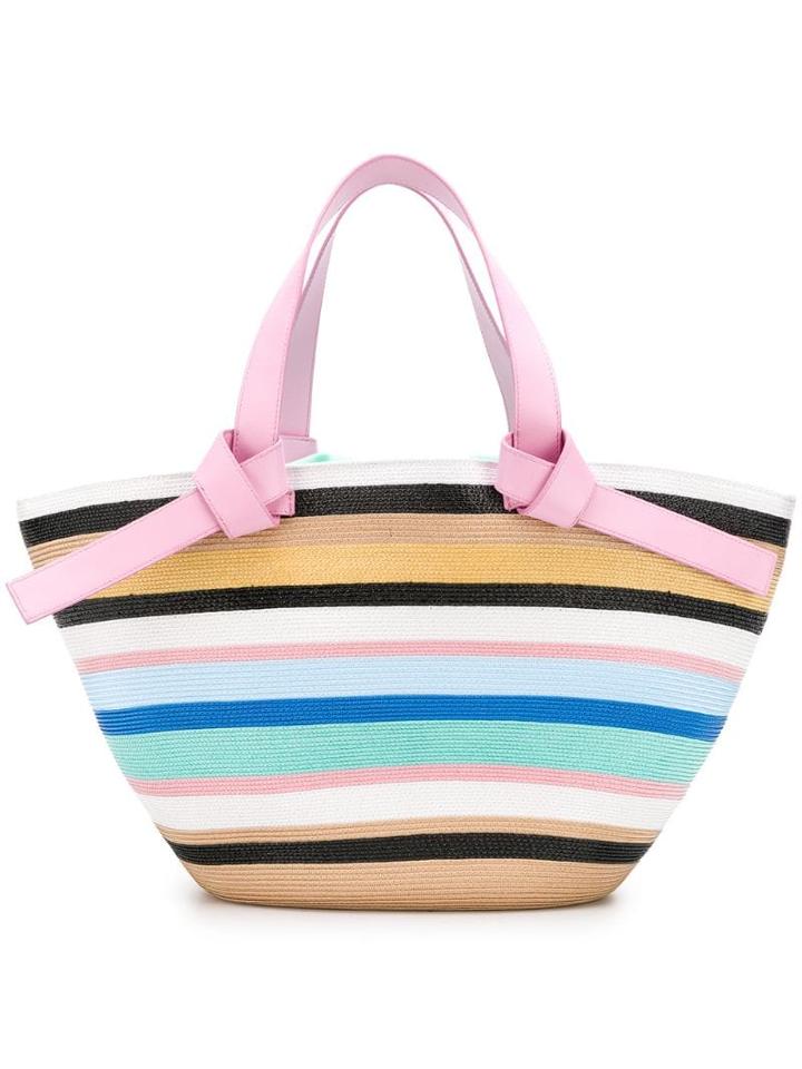 Emilio Pucci Multicolour Raffia Stripe Beach Tote Bag - Pink