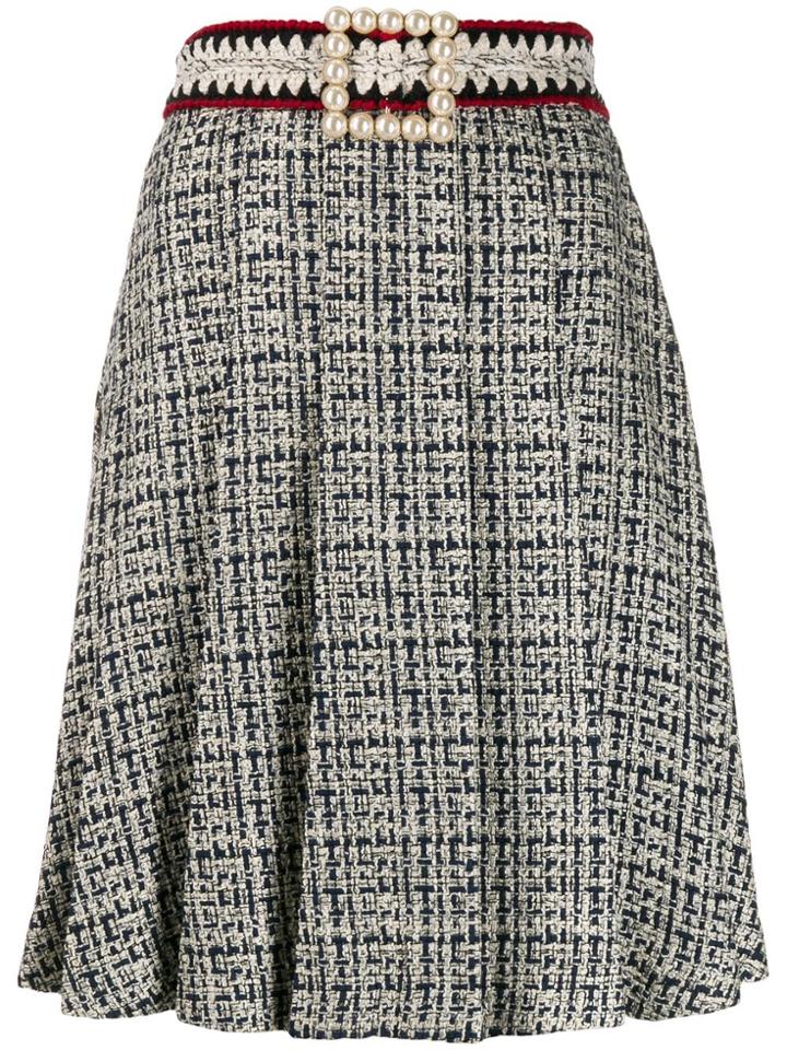 Edward Achour Paris Faux-pearl Buckle Skirt - Blue