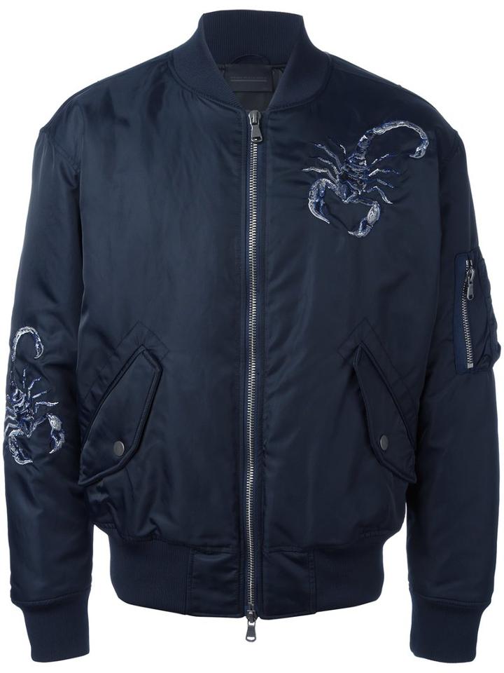 Diesel Black Gold Embroidered Bomber Jacket, Men's, Size: 52, Blue, Polyamide/polyester/spandex/elastane