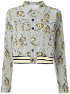 Giamba Tiger Print Denim Jacket, Women's, Size: 44, White, Cotton