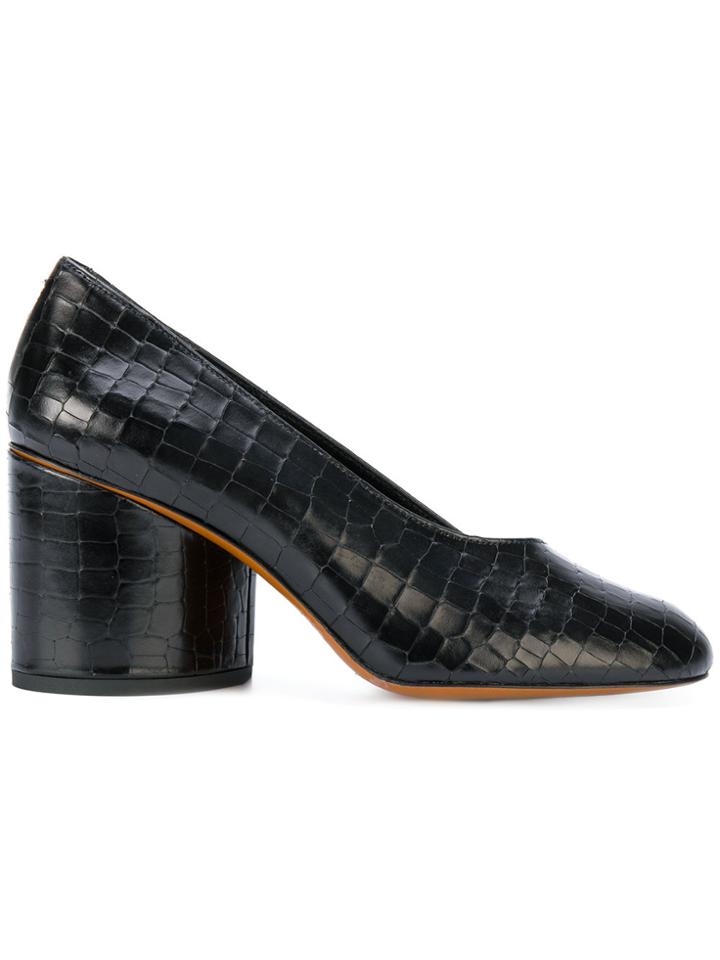 Robert Clergerie Croc Effect Chunky Heel Pumps - Black